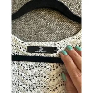 Lillusory White Crochet Knit Tie Front Sleeveless Top Chevron Pointelle Large thumbnail 5
