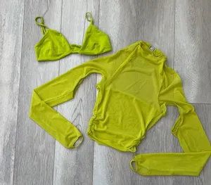 Oh Polly Set Bralette Mesh Cutout Top womens Green (size 0) festival sexy party thumbnail 1