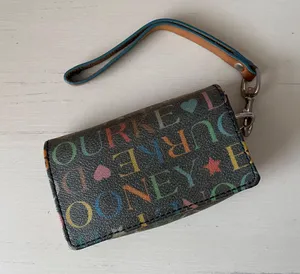 Vintage Y2K Dooney and Bourke black leather rainbow monogrammed wristlet thumbnail 2