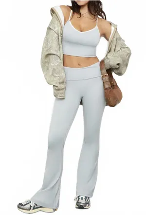 PacSun 1980 PAC WHISPER Active Gray Fold-Over Waistband Flare Yoga Pants NWT XL thumbnail 1