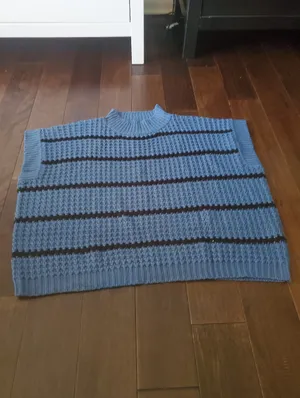 Blue Oversized Short Batwing Sleeve Mock Neck Sweater Vest Size Large New thumbnail 4
