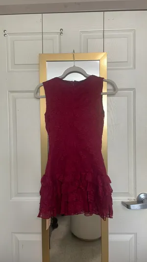 Burgundy ruffle lace mini dress thumbnail 3