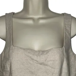 Old Navy Cropped Square Neck Linen-Blend Tank Top Small Neutral Tan‎ Minimalist thumbnail 3