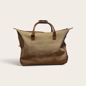 Vintage London Fog Brown Houndstooth Travel Tote with Leather Trim thumbnail 3