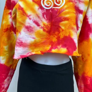 Air Nomad Tie Dye Print Multicolor Cropped Crew Long Sleeve Sweatshirt Top Sz S thumbnail 4