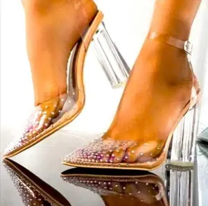 Azalea wang gamma nude PVC heels wedding heels formal wide heels 37 rhin… thumbnail 2