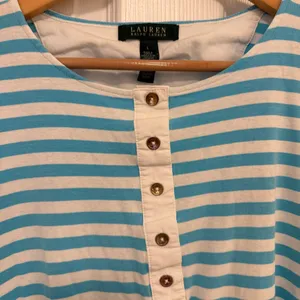 Like New Vintage Lauren Ralph Lauren Blue Striped Elbow-Sleeve Henley Top thumbnail 3
