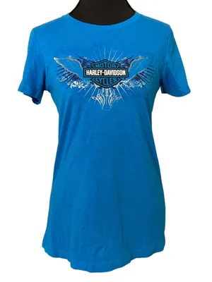Harley-Davidson Smoky Mountain Blue Winged Logo Graphic Tee Med Biker Y2K thumbnail 1