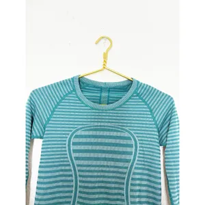 Lululemon Swiftly Tech Long Sleeve Crew Teal Blue Green Striped Running Top 4 thumbnail 5