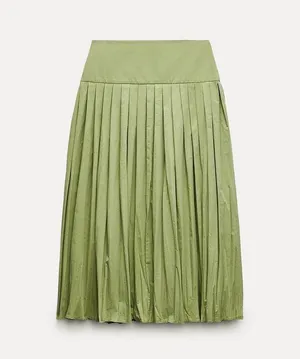 ZARA NWT Green YOKE DETAIL PLEATED SKIRT ZW COLLECTION. Size Medium thumbnail 3