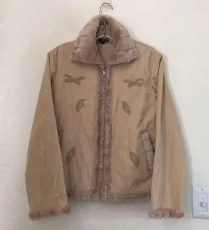 Unique 2000s y2k Tan Cream beige faux fur lined penny lane jacket coat peacoat embroidered #coquette #whimsygoth #cottagecore Size M-measurement in pics thumbnail 2