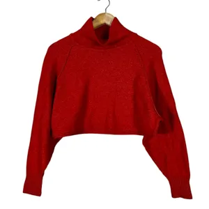 Urban Outfitters Cropped Turtleneck Marl Knit Sweater Red Modern Edgy Size S thumbnail 2