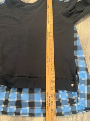 Anthropologie Pilcro Crew Neck Sweatshirt Tartan Swing Back Top Black Blue LARGE thumbnail 7