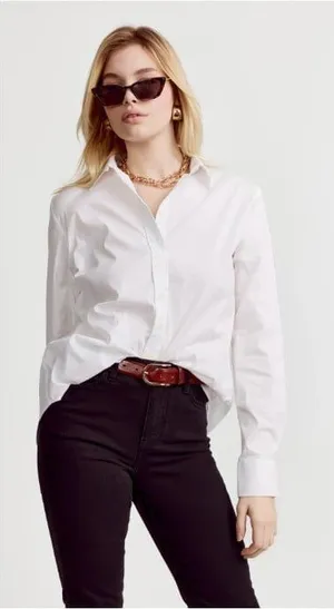 THE SHIRT Rochelle Behrens Shirt Womens XL White Button Front Top Blouse thumbnail 1