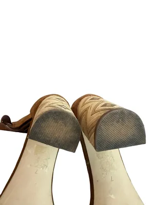 Jeffrey Campbell LIndsay Sandals Suede Camel Block Heel Retro Size 7 Women's thumbnail 15