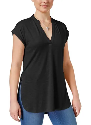 NWT Almost Famous Juniors Cap-Sleeve High-Low Utility Tunic Black M thumbnail 1
