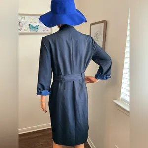 Calvin Klein Shirt Dress Navy Blue Belted Button Front Size 8 thumbnail 4
