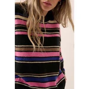 Women's Striped Sweater, M, Multicolor Black Size M thumbnail 7