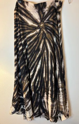 Tryst by Mathey Tie Dye Maxi Skirt XL Black Brown Cream Ribbed Waist Boho Spiral thumbnail 1