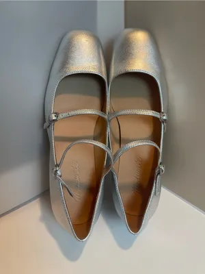 Madewell Silver Metallic Leather Double Strap Nettie Heeled Mary Jane Shoes 8.5 thumbnail 12