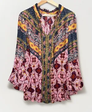 The Rustic Rack Boutique Bohemian Floral Print V Neck Flared Sleeve Blouse Sz M thumbnail 1