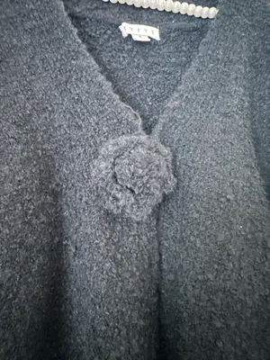 HYFVE Black Fuzzy Rosette Oversized Poncho Cardigan thumbnail 3