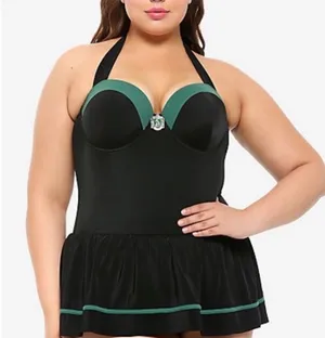 Hot Topic Harry Potter Slytherin One Piece Skirt Swimsuit Size 2X Black Green thumbnail 1