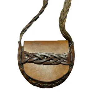 Vintage Handcrafted Brown Leather Braided Saddle Style Shoulder Bag Boho Western thumbnail 3