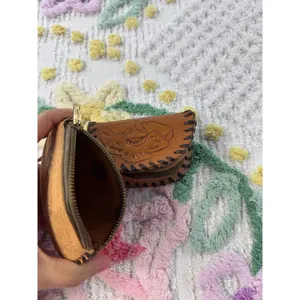 Vintage‎ Tooled Leather Coin Purse Pouch Florida Mexico Floral Design thumbnail 5