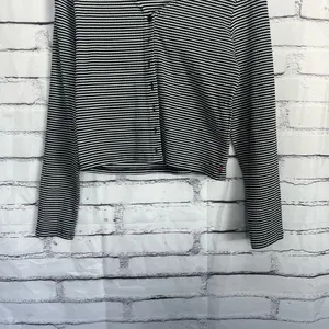 Levi’s Black White Stripe Ribbed Button Front Long Sleeve Women’s Large Top Y2K thumbnail 4