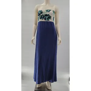 Missy Robertson Strapless Maxi Dress Large Blue Embroidered Floral Boho Summer thumbnail 4