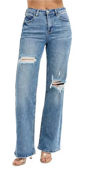 Buckle Risen High Rise Wide Leg Jeans thumbnail 1