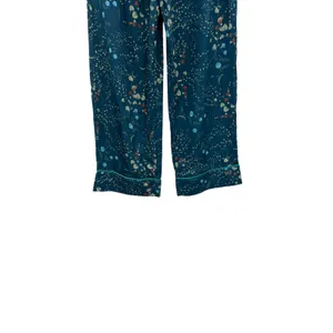 Bed To Brunch Botanical Pajama Lounge Pants Teal Satin Feel Drawstring Small‎ thumbnail 4