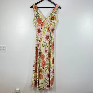 Paper‎ Heart Floral Maxi Dress Womens XS Linen Blend Sleeveless V Neck Summer thumbnail 3