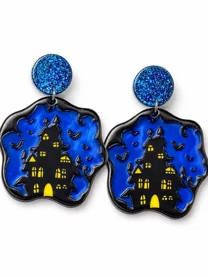 NWOT Haunted House Scary Halloween Dark Gothic Acrylic Ghost Ghoul Earrings thumbnail 2