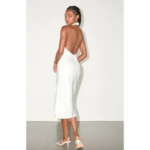 Lulus Beyond Classy White Satin Halter Midi Dress Cocktail Wedding XXL NWT thumbnail 3