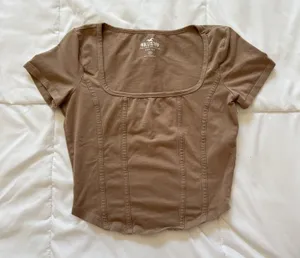 Hollister Top Womens XS Brown Square Neck Baby Tee Crop‎ Cotton Blend Feminine thumbnail 1