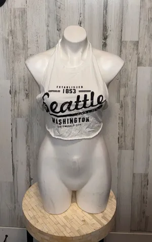 Seattle Washington Halter Neck Crop Top Womens S White Raw Hem Backless Cami thumbnail 1