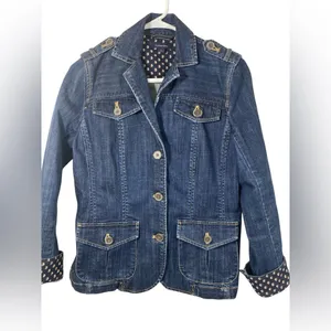 Vintage Inspired Lands’ End Women’s Size 4 Floral Accent Denim Utility Jacket thumbnail 2