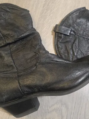 Vintage Dingo Black Leather Slouch Western Boots Women's Size 6 metal toe detail thumbnail 8