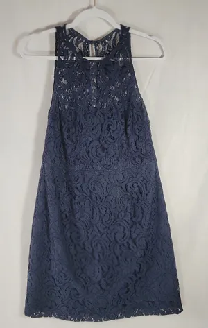 J.Crew Women's Navy Blue Floral Lace High Neck Sleeveless Cocktail Dress Size 10 thumbnail 1