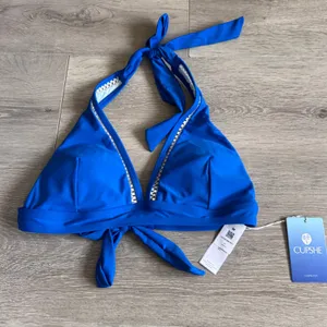 Cupshe Royal Blue Halter Bikini Top Medium Crochet Trim NWT thumbnail 1