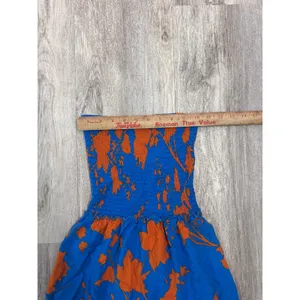 Anthropologie Adel The Label XS Blue Orange Floral Smocked Strapless Maxi Dress thumbnail 5