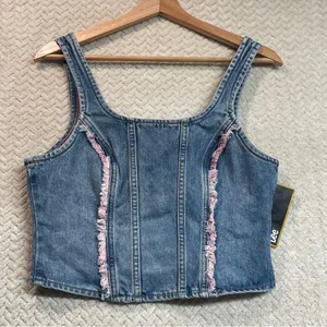 NWT Lee Womens Small Denim Corset Style‎ Zip Up Western Crop Top Festival thumbnail 5
