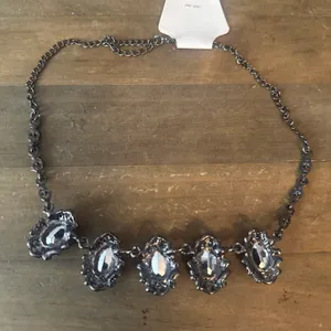 Dark silver tone red gemstone statement necklace thumbnail 5
