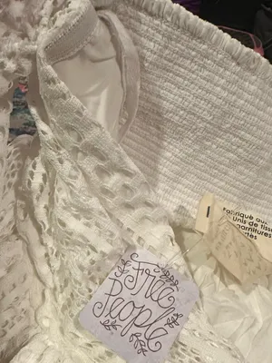 Free People Emmy Lou White Ivort Eyelet Babydoll Milkmaid Mini Dress L thumbnail 8