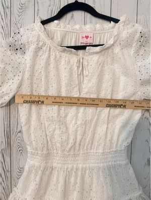 Buddy Love White Eyelet Dress S Mini Ruffle Puff Sleeve Boho thumbnail 9