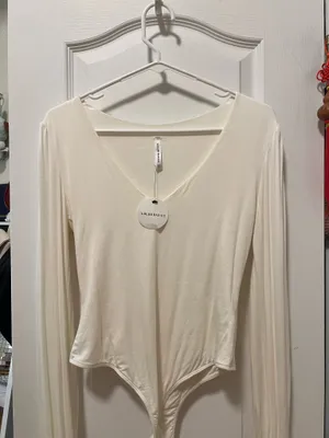 White V-Neck Bodysuit Lulus thumbnail 2