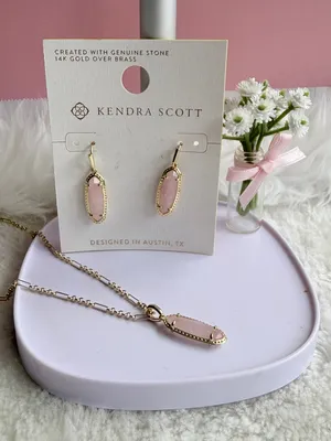 Kendra Scott Eva 14K Gold Over Brass Drop Earrings & Necklace-Rose Quartz thumbnail 2