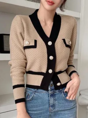 Womens Beige Contrast Trim Button Cardigan Blazer Tan Size XL thumbnail 2